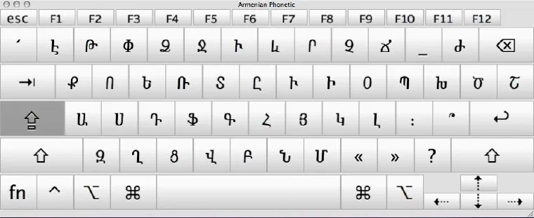 Armenian Phonetic layout, Armenian uppercase
